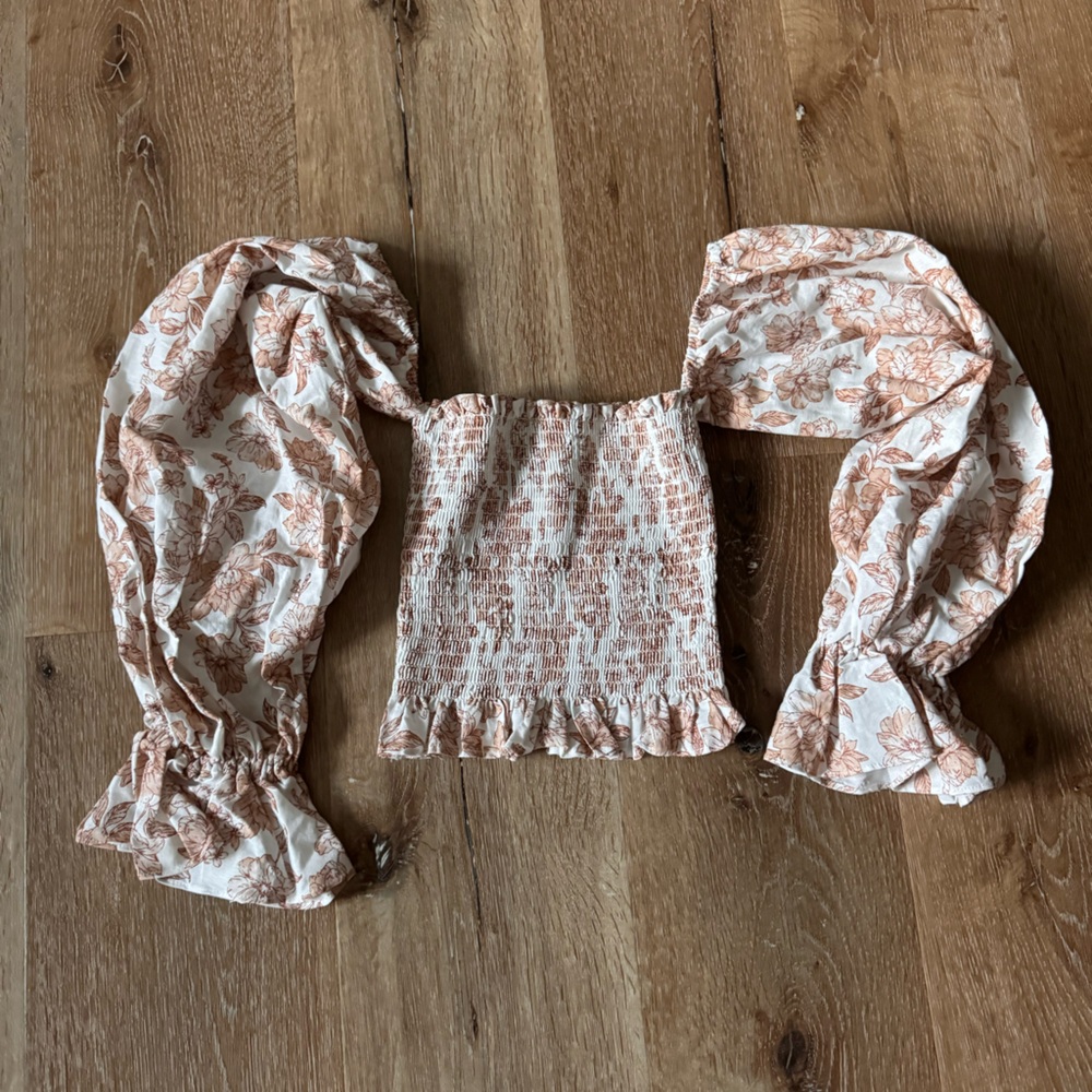 petal + pup Orange White Floral Smocked Crop Top Size 4